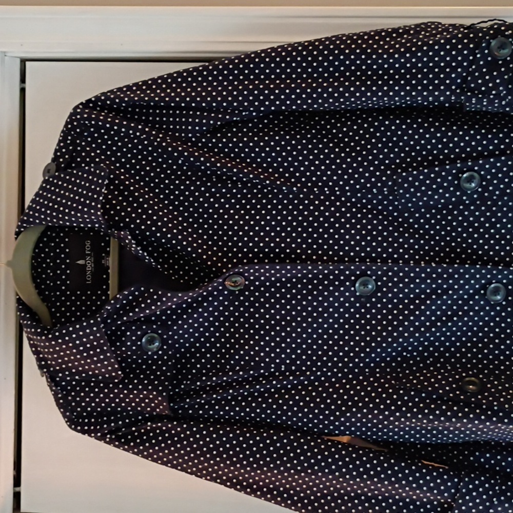 London Fog Navy With White Polka Dots Trench Coat